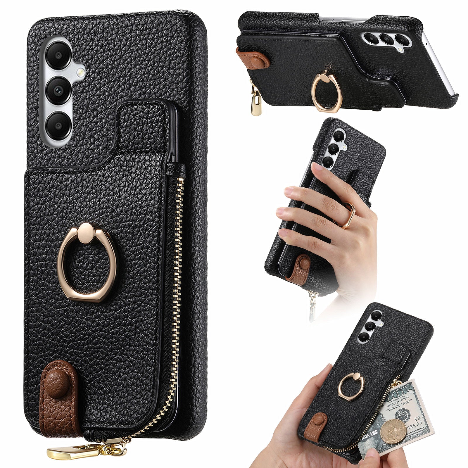 Y3 for Samsung Galaxy A05s 4G Leather+TPU Case Ring Kickstand Phone Cover with Zipper Pocket Y3 for Samsung Galaxy A05s 4G Leather+TPU Case Ring Kickstand Phone Cover with Zipper Pocket